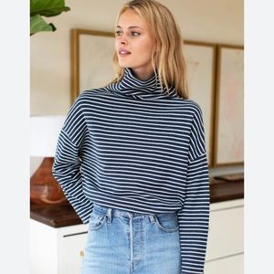 Emerson Fry Navy Striped Funnel Neck Top XS